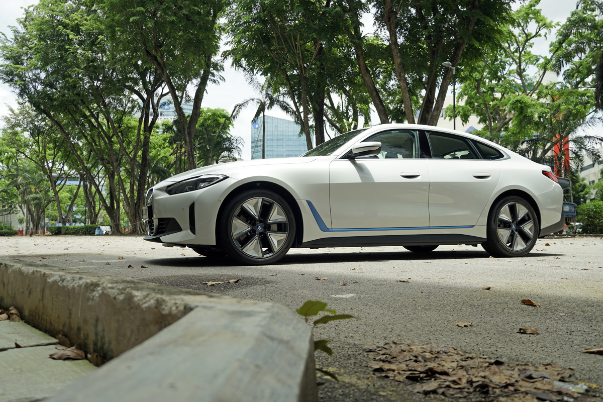 2022 BMW i4 eDrive40 - CarBuyer Singapore - side exterior shot, daytime  