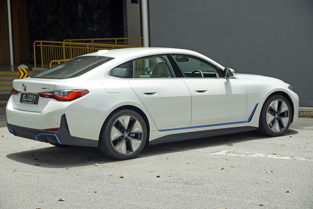 2022 BMW i4 eDrive40 - CarBuyer Singapore - rear 3/4 shot 